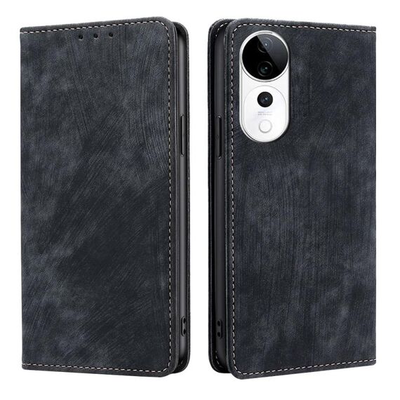 Per vivo S19 Pro Custodia per telefono in pelle magnetica con spazzola antifurto RFID (nero)