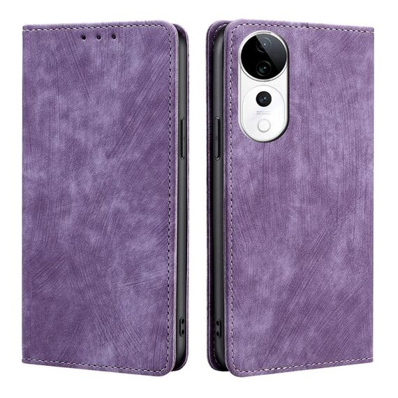 Per vivo S19 Pro Custodia per telefono in pelle magnetica con spazzola antifurto RFID (viola)
