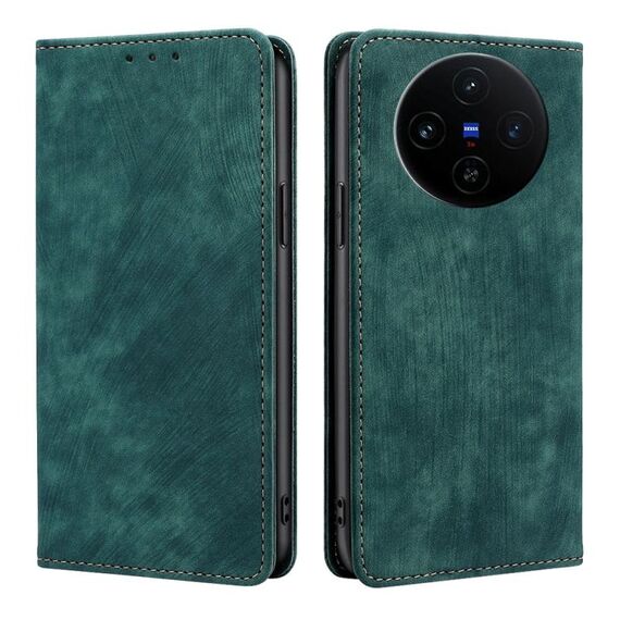 Per vivo X100s RFID Anti-furto Spazzola Magnetico Custodia in Pelle per Telefono (Verde)