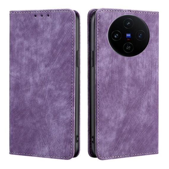 Per vivo X100s RFID Anti-furto Spazzola Magnetico Custodia in Pelle per Telefono (Viola)