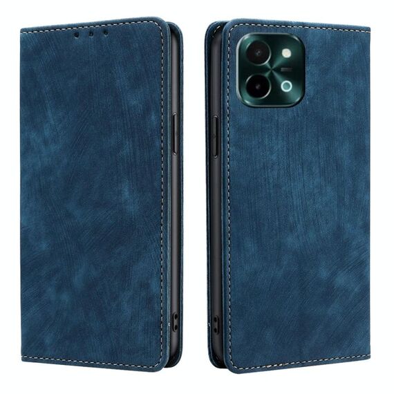 Per vivo Y28 4G RFID Anti-furto Spazzola Magnetico Custodia in Pelle per Telefono (Blu)