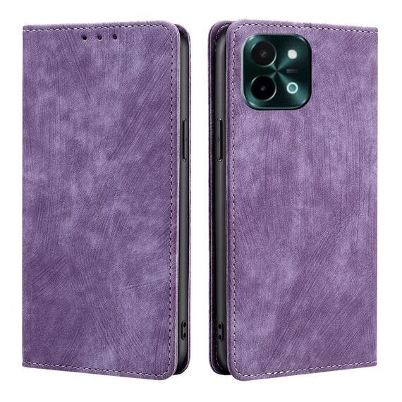 Per vivo Y28 4G RFID Anti-furto Spazzola Magnetico Custodia in Pelle per Telefono (Viola)