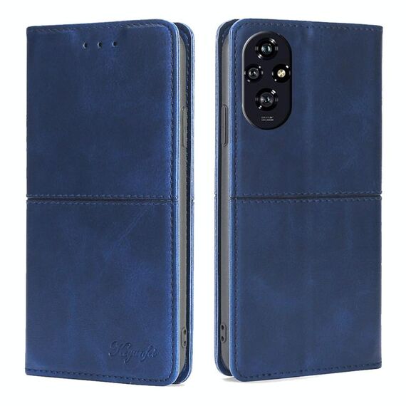 Custodia magnetica in pelle con texture di mucca per Honor 200 5G (blu)