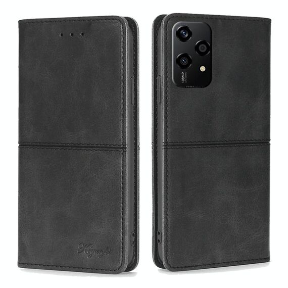 Per Honor 200 Lite 5G Custodia per telefono magnetica in pelle con texture mucca globale (nera)