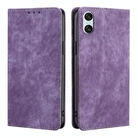 Per Sony Xperia 10 VI Custodia in pelle magnetica con spazzola antifurto RFID (viola)