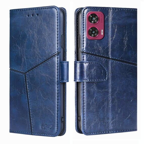 Per Motorola Edge 50 Fusion 5G Custodia in pelle con cuciture geometriche (blu)