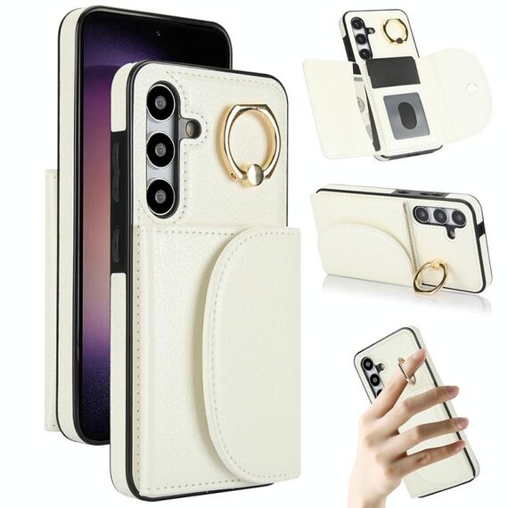Per Samsung Galaxy S25 5G Custodia per telefono con supporto ad anello e carte di credito (bianca)