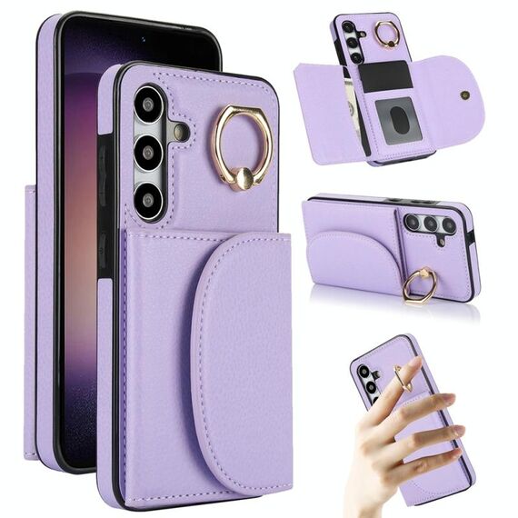Per Samsung Galaxy S25+ 5G Custodia per telefono con supporto ad anello e carta, effetto pelle (viola)