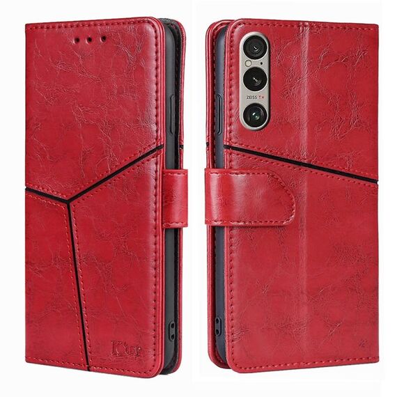 Per Sony Xperia 1 VI Custodia in pelle con cuciture geometriche (rosso)