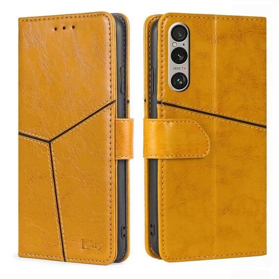 Per Sony Xperia 1 VI Custodia in pelle con cuciture geometriche (giallo)