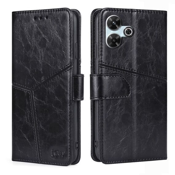 Per Redmi 13 4G Custodia in pelle con cuciture geometriche (nero)
