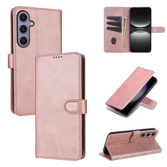 Per Samsung Galaxy S25 5G AZNS Custodia per telefono in pelle con texture di vitello e pelle di vitello (oro rosa)