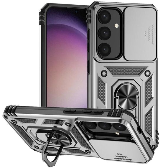 Per Samsung Galaxy S25+ 5G Custodia per telefono con supporto scorrevole Camshield (argento)