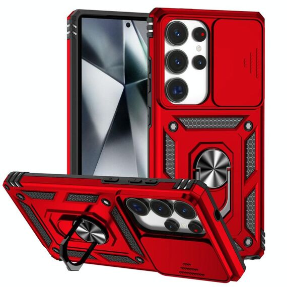 Per Samsung Galaxy S25 Ultra 5G Custodia per telefono con supporto scorrevole Camshield (rosso)