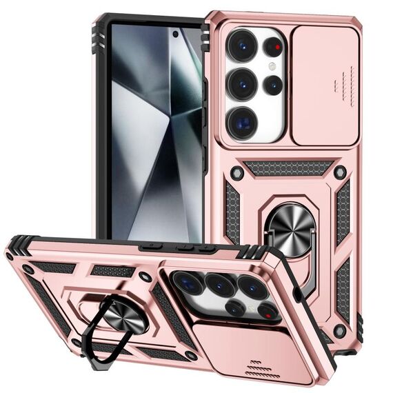 Per Samsung Galaxy S25 Ultra 5G Custodia per telefono con supporto scorrevole Camshield (oro rosa)