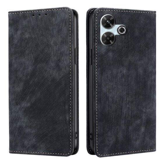 Per Redmi 13 4G RFID Anti-furto Spazzola Magnetico Custodia in Pelle per Telefono (Nero)