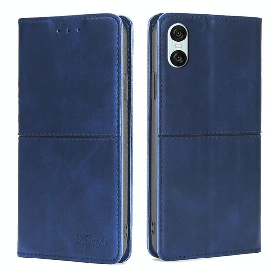 Per Sony Xperia 10 VI Custodia magnetica in pelle con texture mucca (blu)