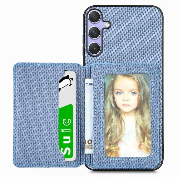 Per Samsung Galaxy S25 Ultra 5G Custodia per telefono con blocco RFID in fibra di carbonio con porta carte magnetico (blu)