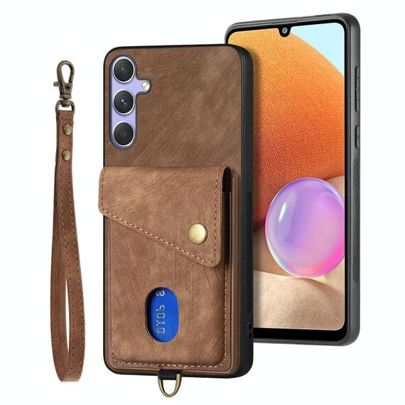 Per Samsung Galaxy S25+ 5G Retro Card Wallet Fold Custodia in pelle per telefono con cinturino (marrone)