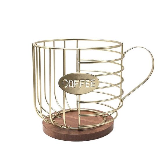 Coffee Companion Storage Rack Cestino portaoggetti da cucina a forma di tazza, colore: oro con parole