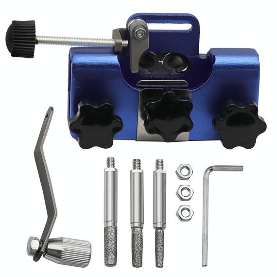 Affilatrice per catena a manovella per sega elettrica portatile con 3 teste di rettifica (blu)
