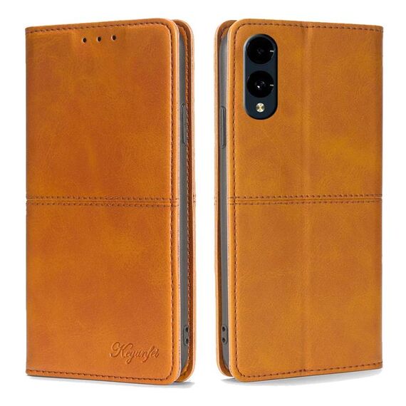 Per Fujitsu Arrows We2 Custodia magnetica in pelle con texture mucca (marrone chiaro)