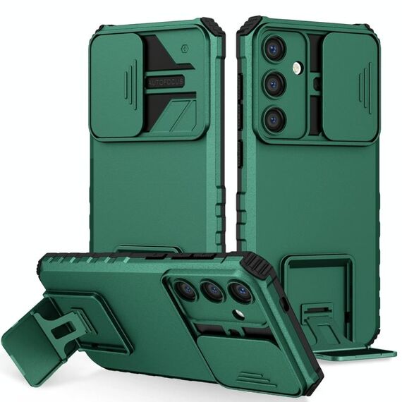 Per Samsung Galaxy S24 FE 5G Custodia per telefono con supporto stereoscopico scorrevole Camshield (verde)