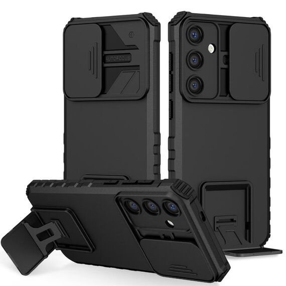 Per Samsung Galaxy S25 5G Custodia per telefono con supporto stereoscopico scorrevole Camshield (nero)