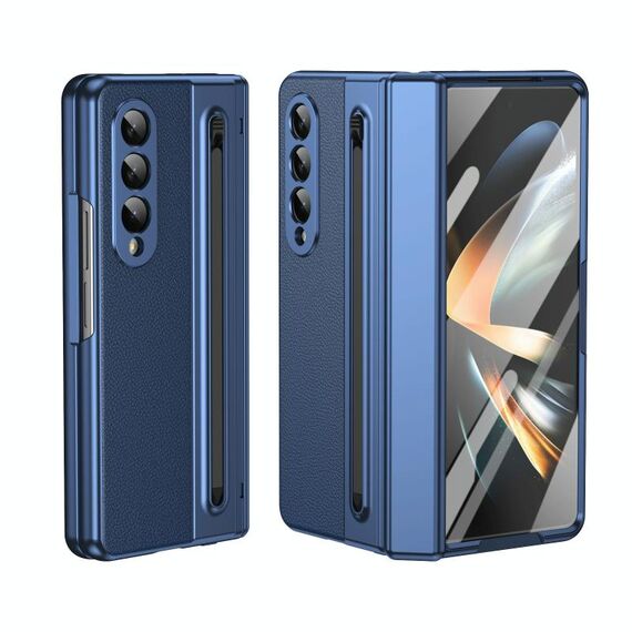 Per Samsung Galaxy Z Fold3 5G Custodia per telefono integrata in PC + PU con penna / scatola per penna (blu)