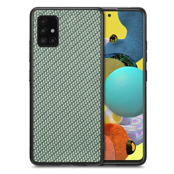 Per Samsung Galaxy A51 5G Custodia per telefono con cover posteriore in pelle con trama in fibra di carbonio (verde)