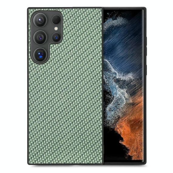 Per Samsung Galaxy S25 Ultra 5G Custodia per telefono con cover posteriore in pelle con trama in fibra di carbonio (verde)