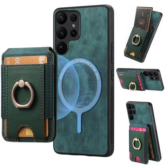 Per Samsung Galaxy S24 Ultra 5G Retro Custodia in pelle con supporto magnetico divisibile (verde)