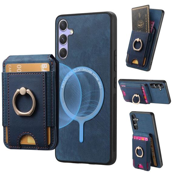 Per Samsung Galaxy S24+ 5G Retro Custodia Magnetica Divisibile con Supporto per Carte in Pelle per Telefono (Blu)