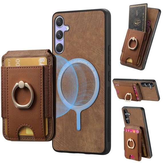 Per Samsung Galaxy S24+ 5G Retro Custodia Magnetica Divisibile con Supporto per Carte in Pelle per Telefono (Marrone)