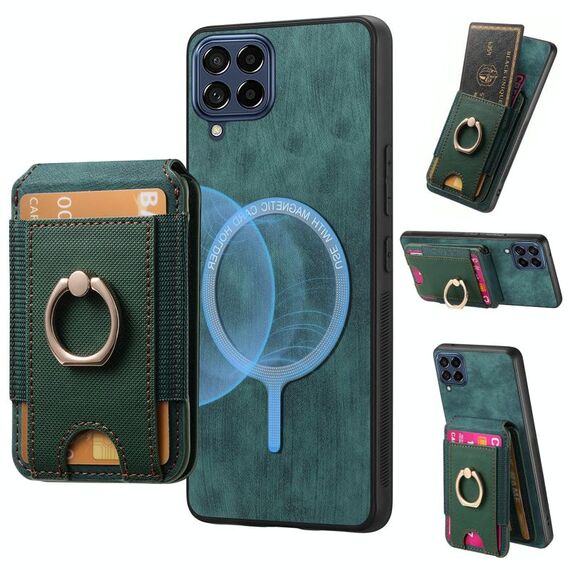 Per Samsung Galaxy M53 5G Retro Custodia Magnetica Divisibile con Supporto per Carte in Pelle per Telefono (Verde)