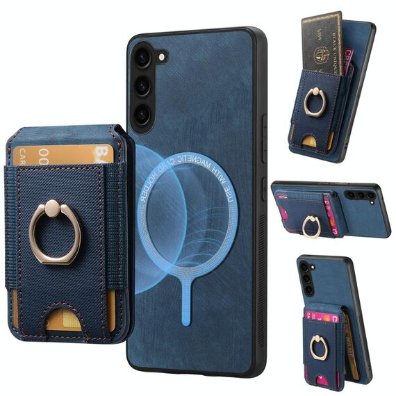 Per Samsung Galaxy S22 5G Retro Custodia in pelle con supporto magnetico divisibile (blu)