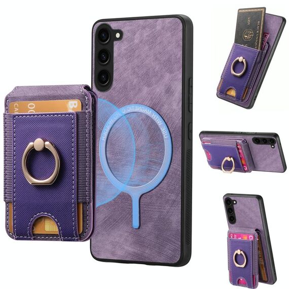 Per Samsung Galaxy S22 5G Retro Custodia in pelle con supporto magnetico divisibile (viola)