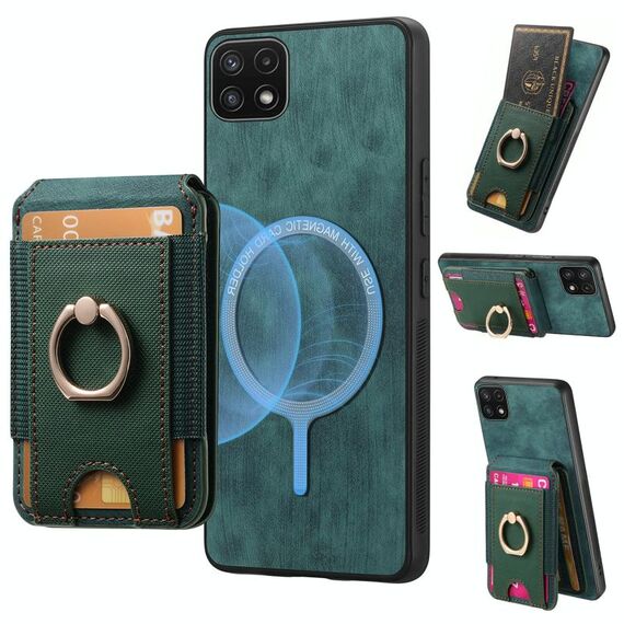 Per Samsung Galaxy A22 5G Retro Custodia Magnetica Divisibile con Supporto per Carte in Pelle per Telefono (Verde)