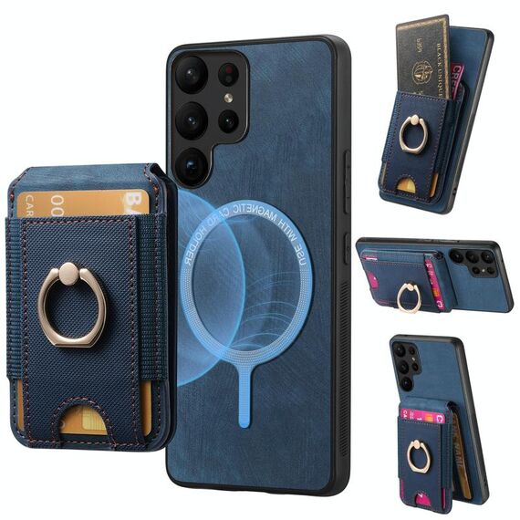 Per Samsung Galaxy S21 Ultra 5G Retro Custodia Magnetica Divisibile con Supporto per Carte in Pelle per Telefono (Blu)