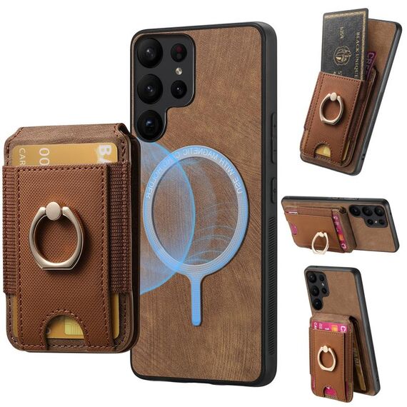 Per Samsung Galaxy S21 Ultra 5G Retro Custodia in pelle con supporto magnetico divisibile (marrone)