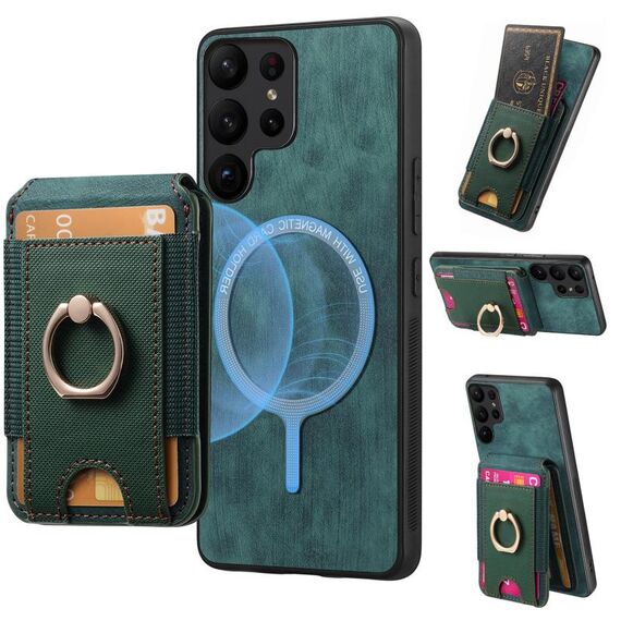 Per Samsung Galaxy S21 Ultra 5G Retro Custodia Magnetica Divisibile con Supporto per Carte in Pelle per Telefono (Verde)