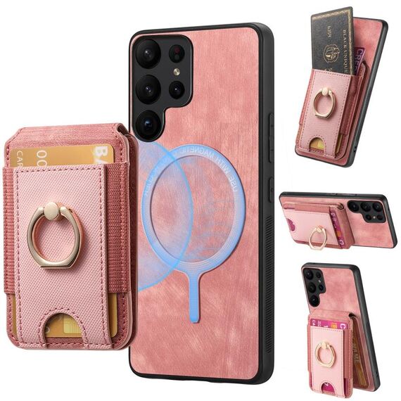 Per Samsung Galaxy S21 Ultra 5G Retro Custodia in pelle con supporto magnetico divisibile (rosa)