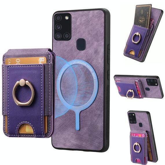 Per Samsung Galaxy A21s Retro Custodia in pelle con supporto magnetico divisibile (viola)