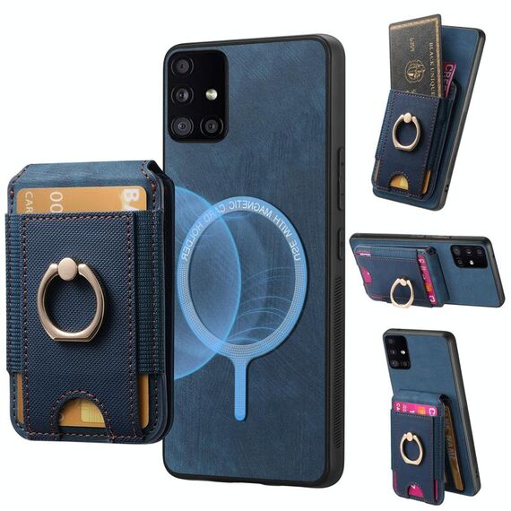 Per Samsung Galaxy A71 Retro Custodia Magnetica Divisibile con Supporto per Carte in Pelle per Telefono (Blu)