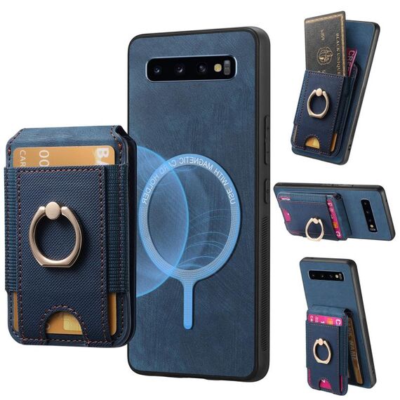 Per Samsung Galaxy S10+ Retro Custodia Magnetica Divisibile con Supporto per Carte in Pelle per Telefono (Blu)