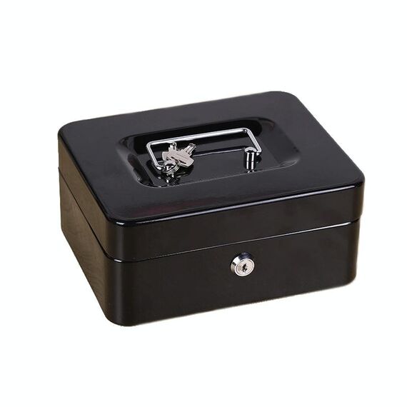 200x160x90mm Cassaforte portatile ignifuga per la casa Scatola di ferro con serratura a chiave (nero)