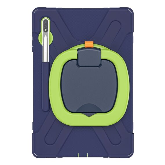 Per Samsung Galaxy Tab S8 + / TAB S8 PLUS / TAB S7 FE / TAB S7 + T970 / T975 Silicone + custodia protettiva in silicone + PC con supporto e tracolla (navyblue + lime)