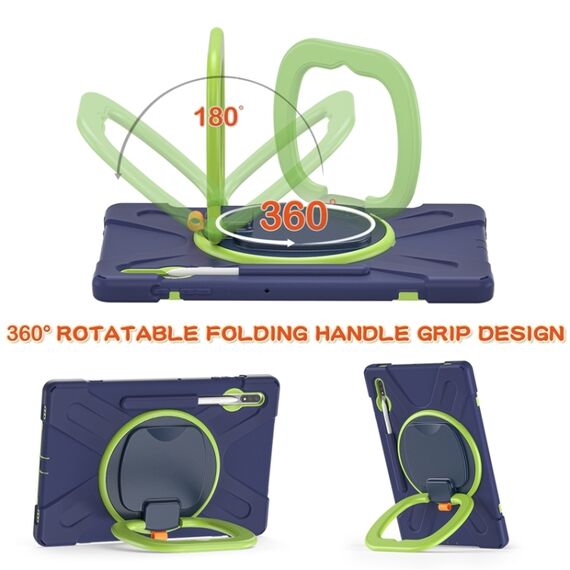 Per Samsung Galaxy Tab S8 + / TAB S8 PLUS / TAB S7 FE / TAB S7 + T970 / T975 Silicone + custodia protettiva in silicone + PC con supporto e tracolla (navyblue + lime)