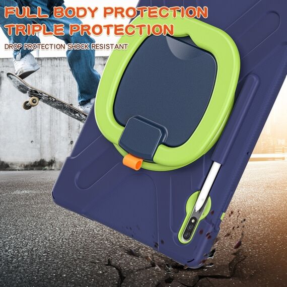 Per Samsung Galaxy Tab S8 + / TAB S8 PLUS / TAB S7 FE / TAB S7 + T970 / T975 Silicone + custodia protettiva in silicone + PC con supporto e tracolla (navyblue + lime)