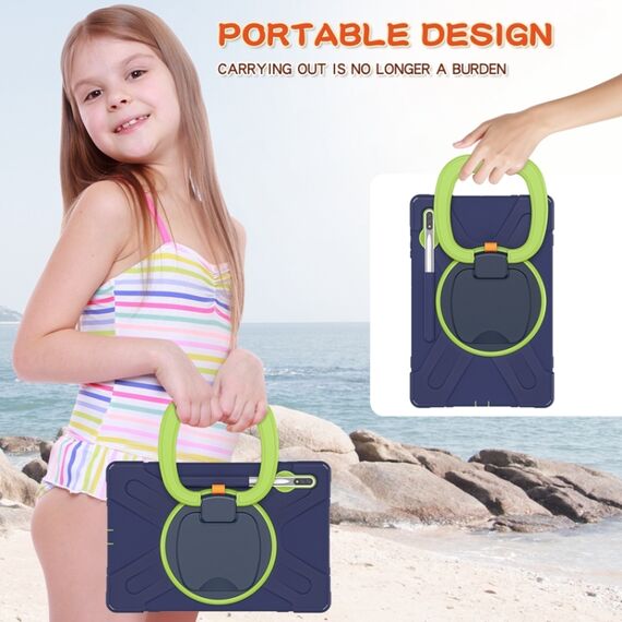 Per Samsung Galaxy Tab S8 + / TAB S8 PLUS / TAB S7 FE / TAB S7 + T970 / T975 Silicone + custodia protettiva in silicone + PC con supporto e tracolla (navyblue + lime)